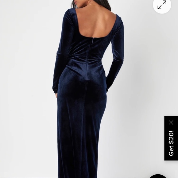 Lulus Forever Sensational Navy Blue Velvet Long Sleeve Maxi Dress - Size XL - Picture 2 of 3